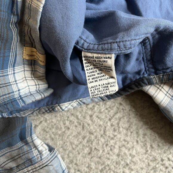 Tommy Bahama Jeans Flannel Shirt Mens Large Blue Plaid Button Long Sleeve Pocket - Picture 5 of 15